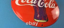 Panneau bombé en porcelaine de station-service de pompe à essence Coca Cola vintage