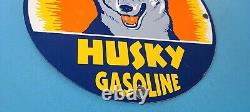Panneau de pompe à essence en porcelaine Vintage Husky Gasoline pour station-service d'huile moteur à essence avec chien