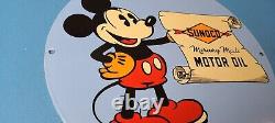 Panneau de pompe de station-service en porcelaine Mickey Mouse Vintage Sunoco Motor Oils