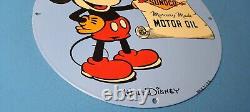 Panneau de pompe de station-service en porcelaine Mickey Mouse Vintage Sunoco Motor Oils