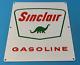 Panneau De Pompe De Station-service En Porcelaine Vintage Sinclair Gasoline Dino Motor Oil