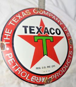Panneau de pompe en porcelaine de la compagnie texane Texaco de collection pour station-service de gaz et service d'huile