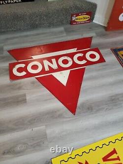 Panneau de station-service Conoco en métal des années 1950, original et rare