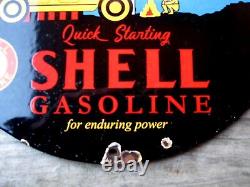 Panneau de station-service en émail de porcelaine vintage de Shell Gasoline
