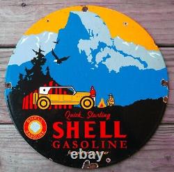 Panneau de station-service en émail de porcelaine vintage de Shell Gasoline