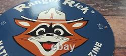 Panneau de station-service en porcelaine Vintage Ranger Rick sur la nature sauvage et la faune