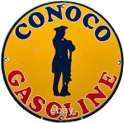 Panneau en Porcelaine Conoco Gasoline Vintage Plaque de Pompe de Station-service Huile Moteur Service