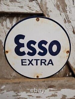 Panneau en porcelaine Vintage Esso Extra pour station-service de pompe à huile de compagnie 12