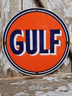 Panneau en porcelaine Vintage Gulf - Station-service d'essence Plaque de pompe Ancien Texas Lube 12