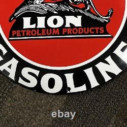 Panneau en porcelaine Vintage Lion Gasoline Produits pétroliers Essence Huile Station-service