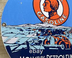 Panneau en porcelaine Vintage Mohawk Gasoline pour pompe à essence de station-service et service d'huile moteur