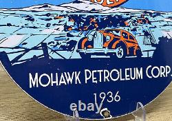 Panneau en porcelaine Vintage Mohawk Gasoline pour pompe à essence de station-service et service d'huile moteur