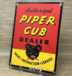 Panneau en porcelaine Vintage Piper Cub Pompe de station-service Vente Service Instruction
