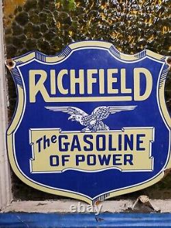 Panneau en porcelaine Vintage Richfield - Station-service - Huile moteur - Garage - Bouclier