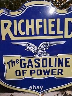 Panneau en porcelaine Vintage Richfield - Station-service - Huile moteur - Garage - Bouclier