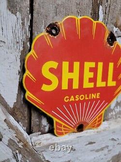 Panneau en porcelaine Vintage Shell Gasoline 6 Diecut Gas Station Plaque Oil Service