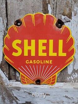 Panneau en porcelaine Vintage Shell Gasoline 6 Diecut Gas Station Plaque Oil Service
