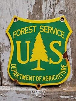 Panneau en porcelaine de la Vintage Forest Service, Département de l'Agriculture, Parc National, Station-service, Huile