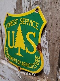 Panneau en porcelaine de la Vintage Forest Service, Département de l'Agriculture, Parc National, Station-service, Huile