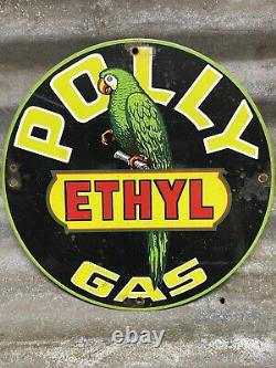 Panneau en porcelaine de la station-service Polly Gasoline d'époque - Publicité pour le service de pompe à essence Ethyl