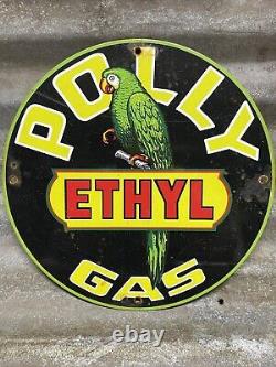Panneau en porcelaine de la station-service Polly Gasoline d'époque - Publicité pour le service de pompe à essence Ethyl