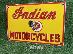 Panneau en porcelaine des motos anciennes indiennes - Vente et service chez le concessionnaire - Station-service