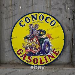 Panneau en porcelaine vintage Conoco Gasoline pour station-service, pompe à essence, plaque d'huile moteur et service