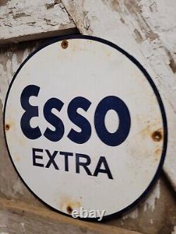 Panneau en porcelaine vintage Esso Extra pour station-service de gaz, plaque de pompe à huile et lubrifiant pour camion.