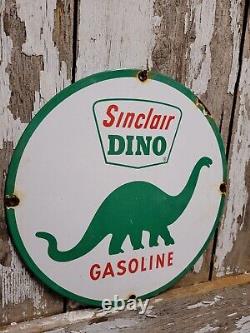 Panneau en porcelaine vintage Sinclair Dino pour station-service de carburant moteur et lubrifiants