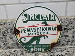Panneau en porcelaine vintage Sinclair pour station-service, plaque de pompe à essence Dino, 6 pouces de diamètre