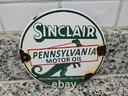 Panneau en porcelaine vintage Sinclair pour station-service, plaque de pompe à essence Dino, 6 pouces de diamètre