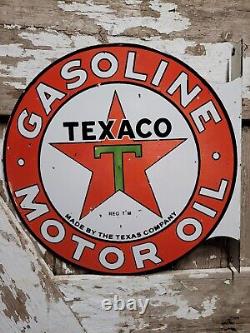Panneau en porcelaine vintage Texaco pour station-service d'huile et d'essence avec flasque de pompe de garage