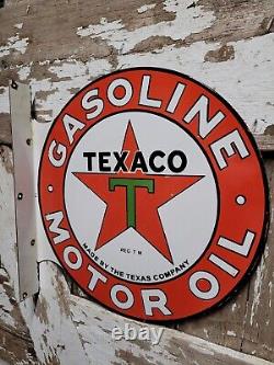 Panneau en porcelaine vintage Texaco pour station-service d'huile et d'essence avec flasque de pompe de garage