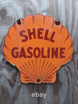 Panneau publicitaire en porcelaine Shell vintage pour station-service, huile, lubrification, garage 18.