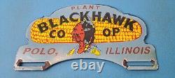 Panneau supérieur Indian de la station-service Vintage Blackhawk Co Op en porcelaine gaz pétrole