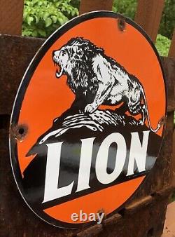 Plaque Vintage Lion Gasoline en porcelaine pour station-service de pompe à essence et d'huile moteur