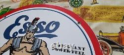 Plaque d'enseigne de pompe à essence vintage en émail de porcelaine Esso Gasoline pour station-service