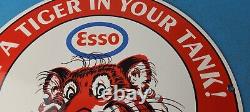 Plaque d'enseigne de pompe de station-service Vintage Esso Gasoline en porcelaine avec le logo du tigre