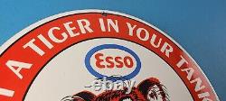 Plaque d'enseigne de pompe de station-service Vintage Esso Gasoline en porcelaine avec le logo du tigre