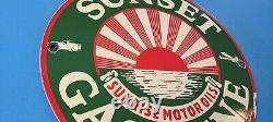 Plaque d'enseigne de station-service en porcelaine Vintage Sunset Gasoline Motor Oil Pump