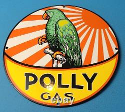 Plaque d'enseigne en porcelaine de la station-service Vintage Polly Gasoline avec perroquet