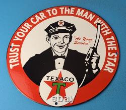 Plaque d'enseigne en porcelaine de la station-service Vintage Texaco Gasoline au Texas