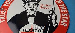 Plaque d'enseigne en porcelaine de la station-service Vintage Texaco Gasoline au Texas