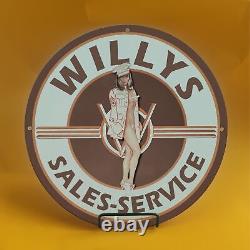 Plaque d'enseigne vintage de pompe à essence Willys marron en porcelaine pour station-service