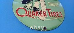 Plaque d'enseigne vintage de station-service de pompe à essence en porcelaine pour pneus Quaker Quaker
