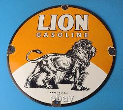 Plaque de Pompe de Station-Service Vintage en Porcelaine Lion Gasoline 12 Gaz et Huile pour Auto
