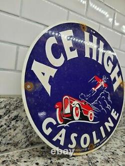 Plaque de pompe à essence Vintage Ace High en porcelaine de Midwest Motor Oil Station-Service