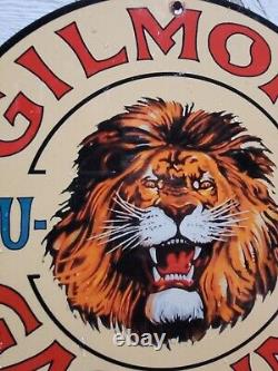Plaque de pompe à essence Vintage Gilmore en porcelaine, signe d'huile bleu-vert du lion de la station-service