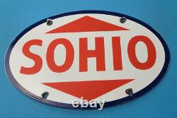 Plaque de pompe à essence Vintage Sohio Gasoline en porcelaine de la station-service Ohio Gas