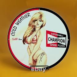 Plaque de pompe à essence vintage de la station-service Champion en porcelaine de 8 pouces